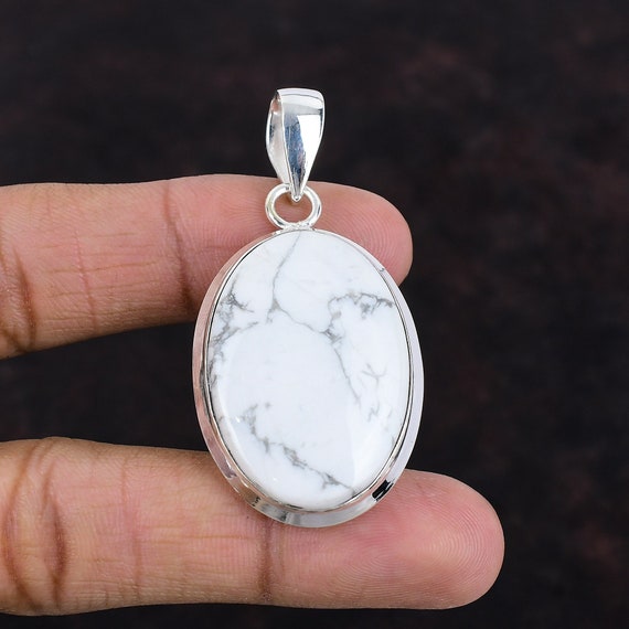 Oval Howlite Pendant: Handmade 925 Sterling Silver Gemstone Jewelry Oval Howlite Pendant: Handmade 925 Sterling Silver Gemstone Jewelry