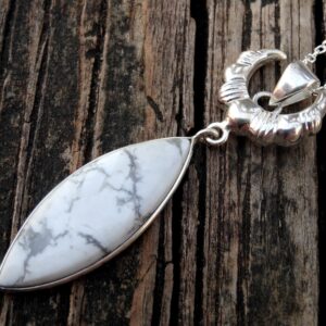 Sterling Silver Howlite Crescent Moon Necklace: Natural Stone Pendant