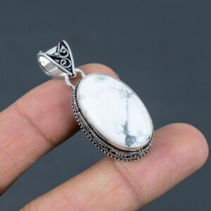 Vintage Howlite Pendant: Handmade 925 Sterling Silver Gemstone Jewelry