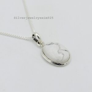 White Howlite 925 Sterling Silver Pendant Necklace - Bohemian Jewelry