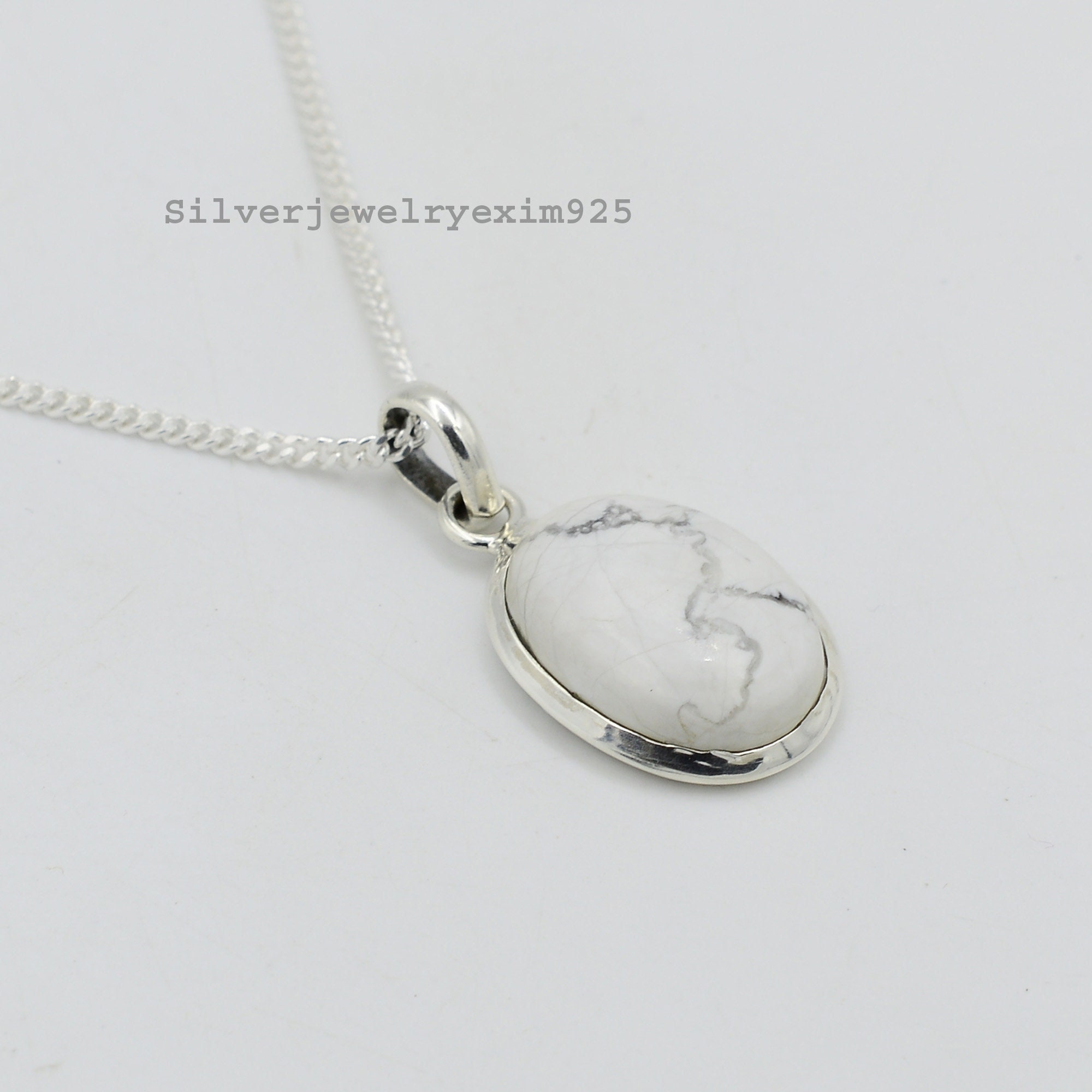 White Howlite 925 Sterling Silver Pendant Necklace - Bohemian Jewelry