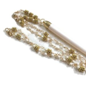 White Howlite Gemstone Necklace - Gold Spike Pendant, Handmade