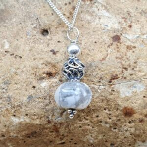 White Howlite Necklace. Bali Silver. Small Minimalist Pendant. Reiki Jewelry Uk. Gemini Jewelry