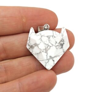 Howlite Wolf Head Gemstone Pendant - Natural Stone Wolf Carving Crystal - Crystal Wolf Head - Wolf Head Crystal Jewelry - Nc1481