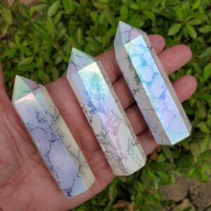 Aura Howlite Towers, Angel Aura Howlite Polished Points, Howlite with Rainbow Coating, Crown Chakra, Calming Stone, Gemini Zodiac Stone