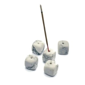 Howlite Crystal Incense Holder - Crystal Stone Incense Stick Holder - Polished Cube Incense Holder - Healing Stone - In1008