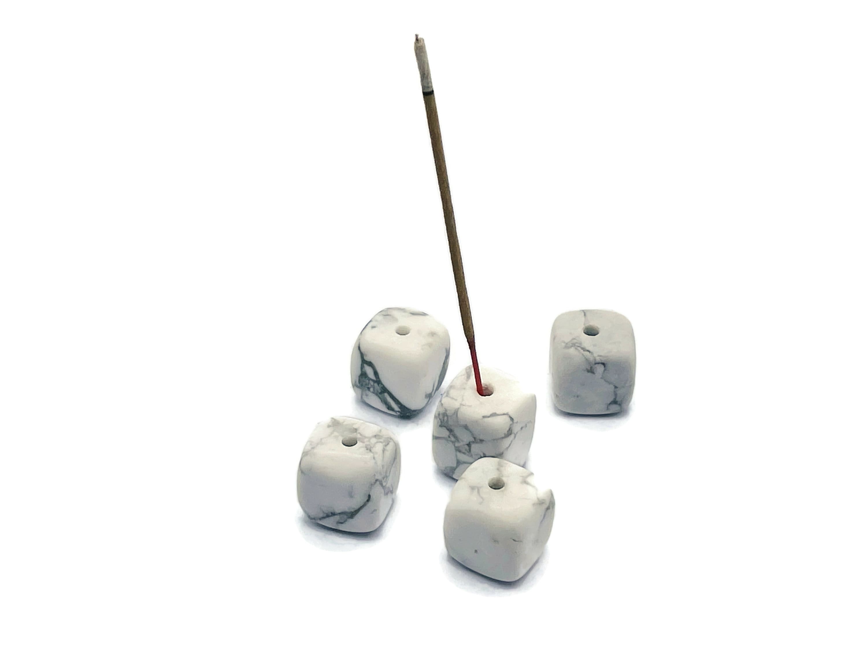 Howlite Crystal Incense Holder - Crystal Stone Incense Stick Holder - Polished Cube Incense Holder - Healing Stone - In1008
