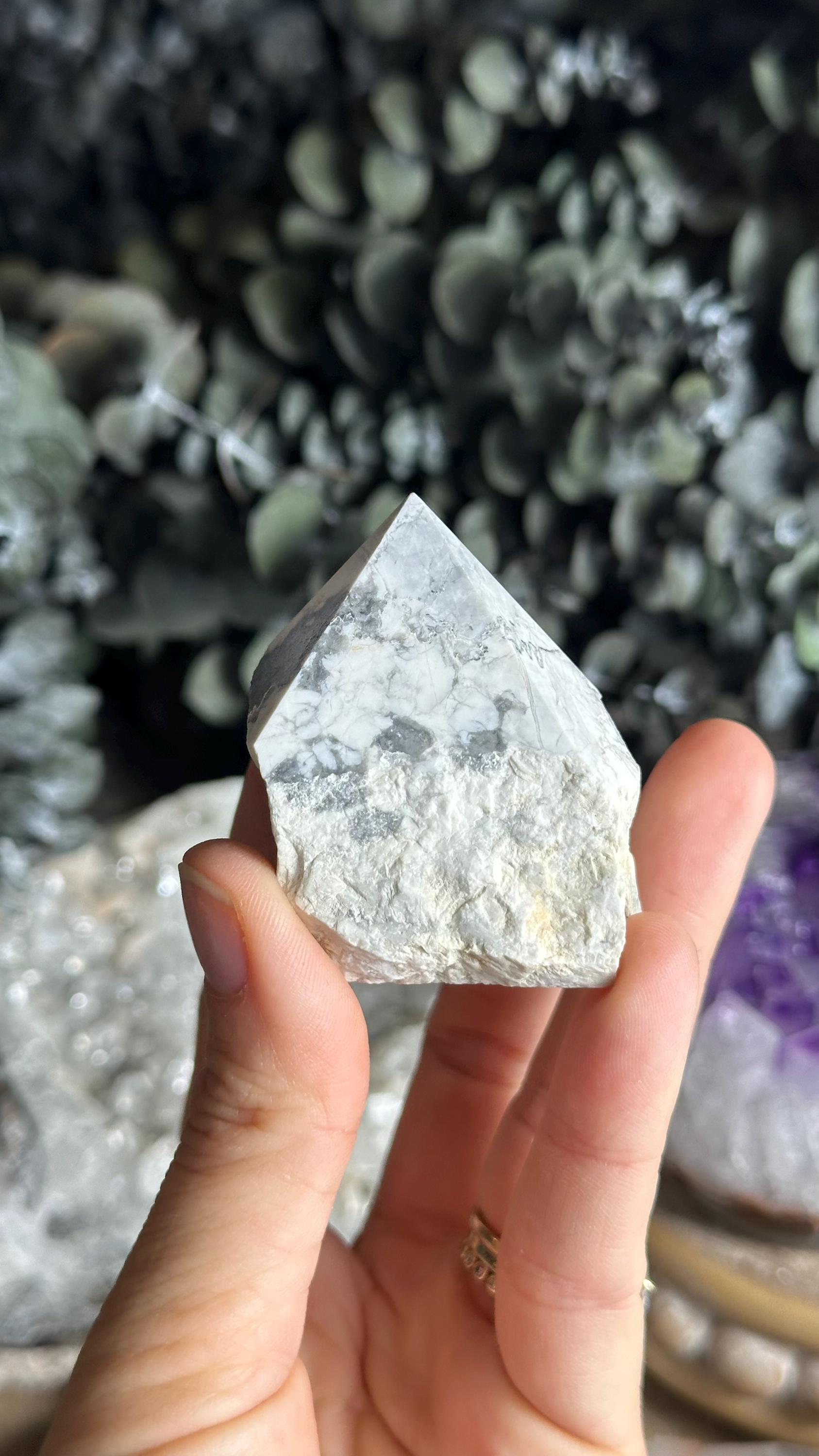 One White Howlite Point, Half Polished Crystal Point