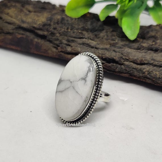 925 Sterling Silver Howlite Ring: Dainty Designer Ring, Genuine Jewelry