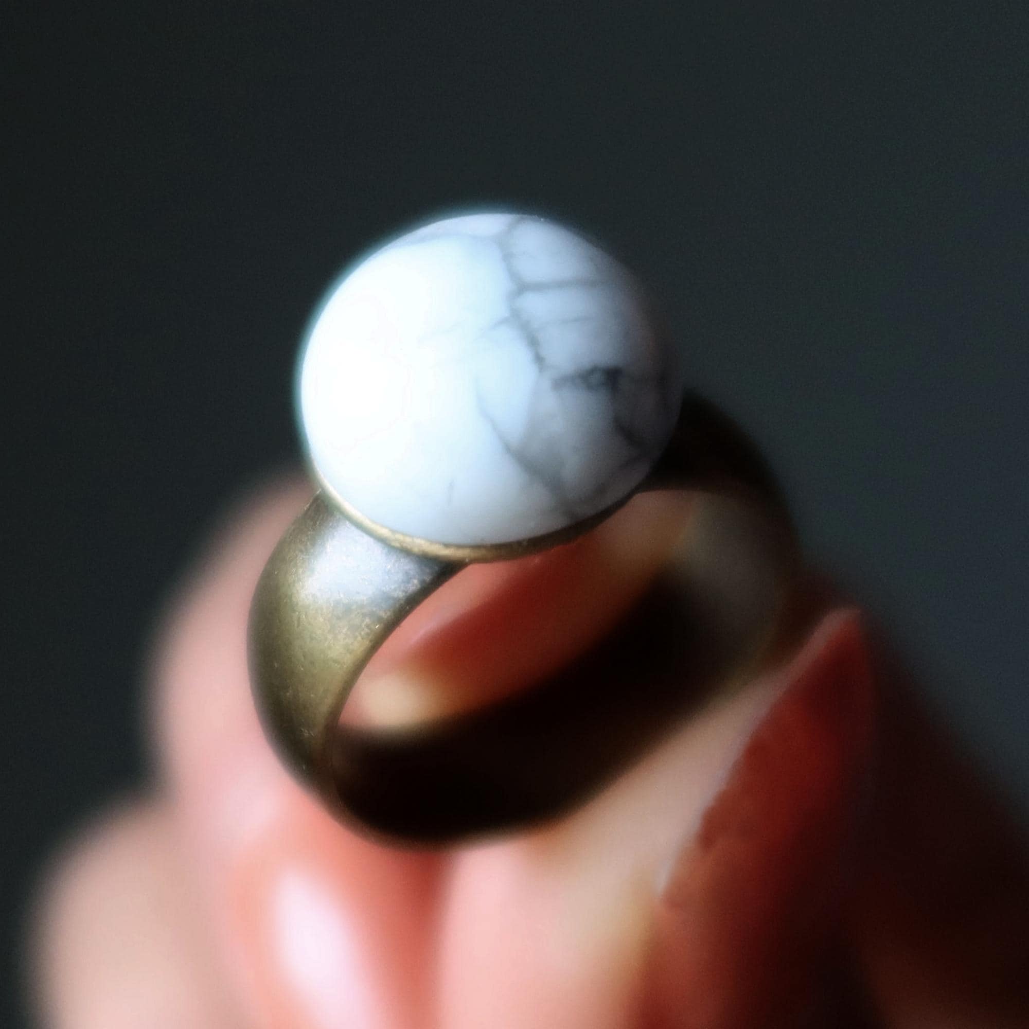 Howlite Ring Destiny On My Finger Round Antiqued Brass Size 7.25