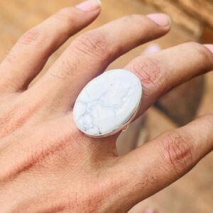 Howlite Gemstone Ring: 925 Sterling Silver, 18K Gold Plated Elephant Ring Howlite Gemstone Ring: 925 Sterling Silver, 18K Gold Plated Elephant Ring