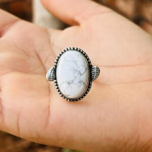 Howlite Gemstone Ring, Handmade Jewellery, Oval Shape Ring, 925 Sterling Silver Howlite Gemstone Ring, Handmade Jewellery, Oval Shape Ring, 925 Sterling Silver