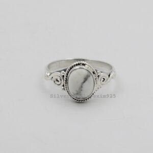 Handmade Oval Howlite Ring: 925 Sterling Silver Gemstone Ring Handmade Oval Howlite Ring: 925 Sterling Silver Gemstone Ring