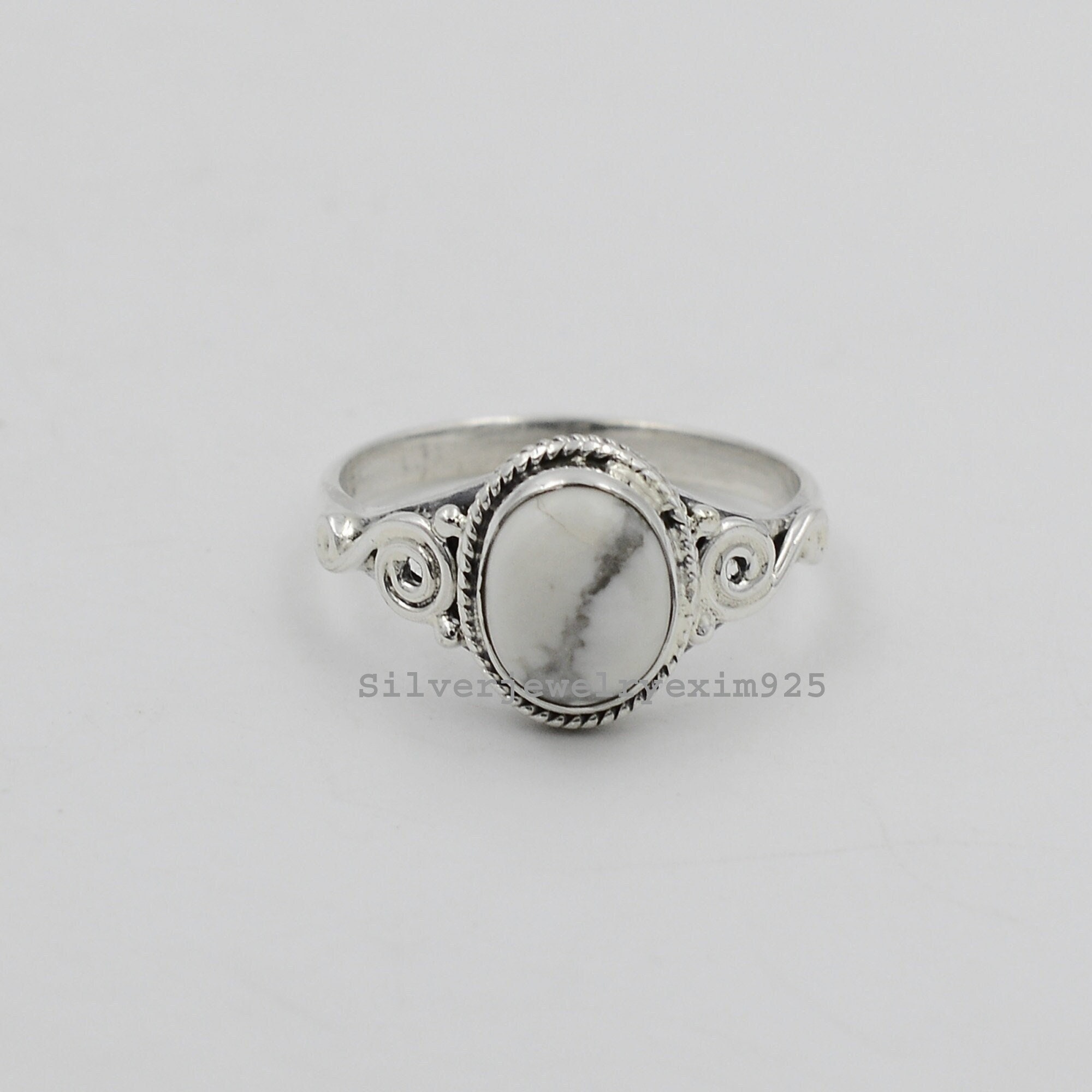 Handmade Oval Howlite Ring: 925 Sterling Silver Gemstone Ring