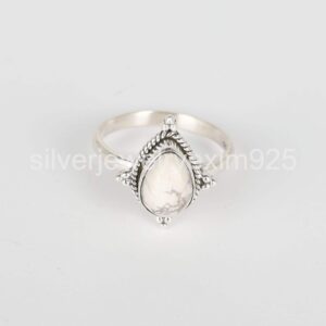 Handmade Pear White Howlite Ring: Sterling Silver Gemstone Ring Handmade Pear White Howlite Ring: Sterling Silver Gemstone Ring