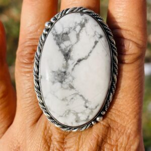 Handmade White Howlite solid sterling silver Statement Ring Handmade White Howlite solid sterling silver Statement Ring