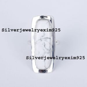 Handmade White Howlite Ring: Sterling Silver Bohemian Jewelry Handmade White Howlite Ring: Sterling Silver Bohemian Jewelry