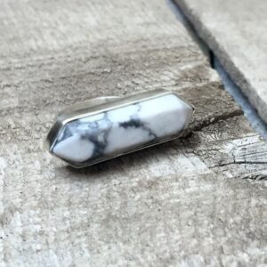 Hexagon White Grey Howlite Wand Double Terminated Point Horizontal Sterling Silver Ring | Howlite Ring | Boho | Rocker | Geometric Ring
