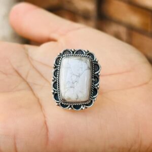 Natural Howlite Ring, Handmade Jewellery, Designer Women Ring, 925 Sterling Silver Natural Howlite Ring, Handmade Jewellery, Designer Women Ring, 925 Sterling Silver
