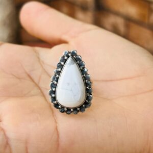 Natural White Howlite Ring, 925 Sterling Silver, Designer Ring, Statement Jewelry Natural White Howlite Ring, 925 Sterling Silver, Designer Ring, Statement Jewelry