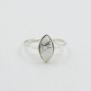 Oval Howlite Ring: 925 Sterling Silver Gemstone Ring Oval Howlite Ring: 925 Sterling Silver Gemstone Ring