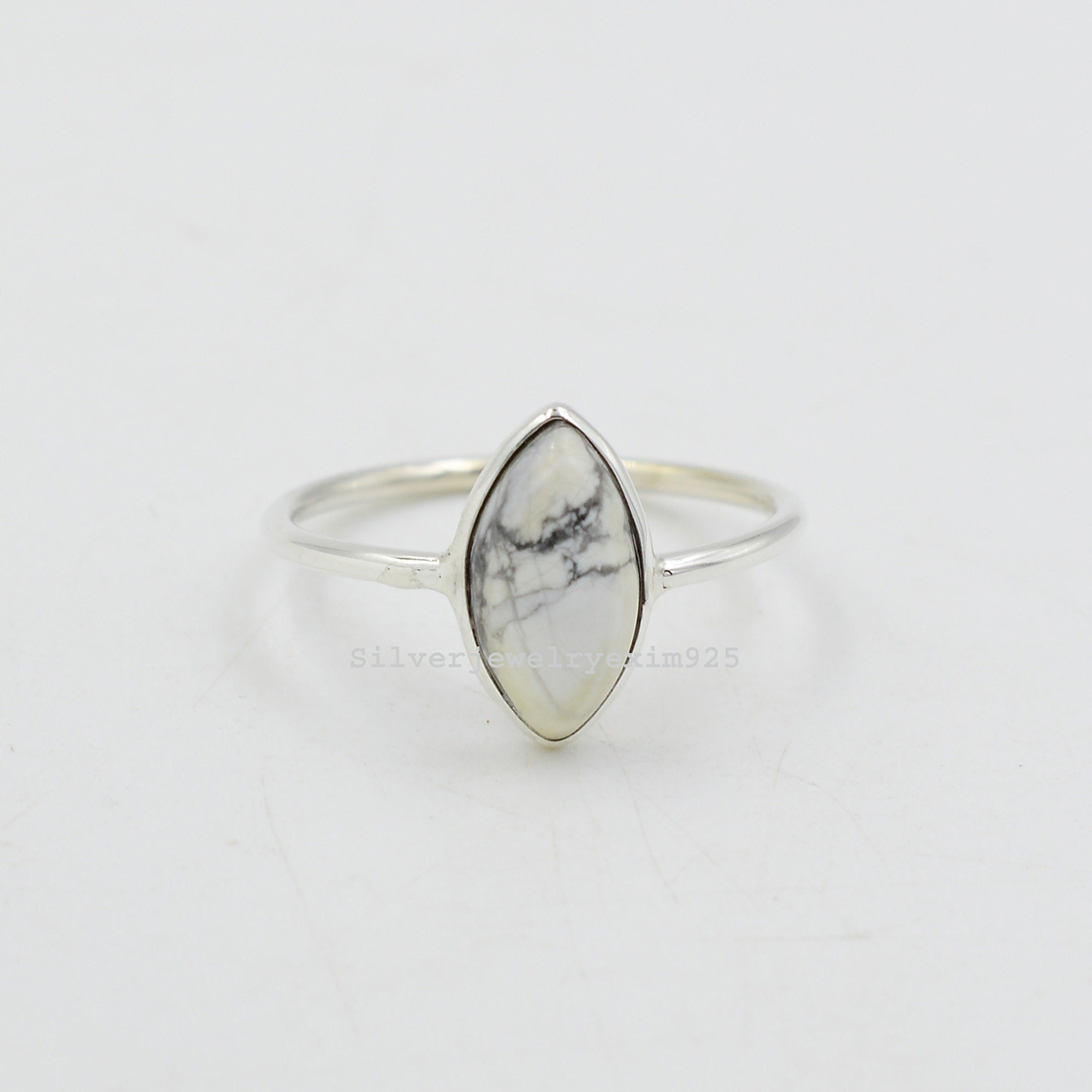 Oval Howlite Ring: 925 Sterling Silver Gemstone Ring