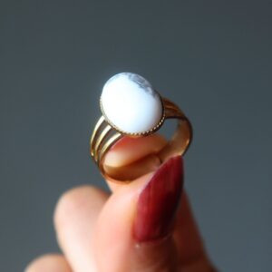 Howlite Ring, Oval Gemstone In Gold Adjustable Jewelry Howlite Ring, Oval Gemstone In Gold Adjustable Jewelry
