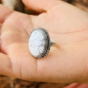Oval White Howlite Ring, 925 Sterling Silver, Handmade Ring, Women Jewelry, Gift Her Oval White Howlite Ring, 925 Sterling Silver, Handmade Ring, Women Jewelry, Gift Her