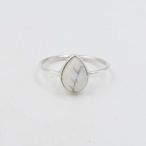 Pear Howlite Ring: 925 Sterling Silver Stacking Ring Pear Howlite Ring: 925 Sterling Silver Stacking Ring