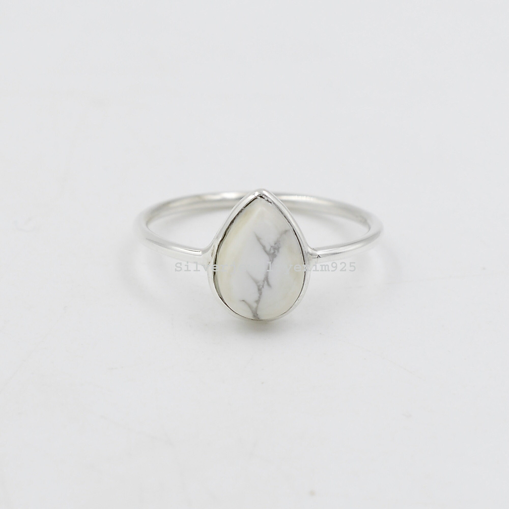 Pear Howlite Ring: 925 Sterling Silver Stacking Ring