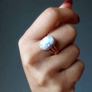 Howlite Ring Perfectly Positive White Stone In Adjustable Copper Howlite Ring Perfectly Positive White Stone In Adjustable Copper