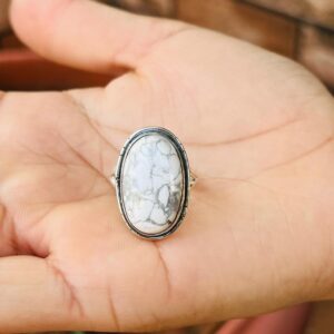 Howlite Ring, Promise Gift, 925 Sterling Silver, Handmade Jewellery, Designer Ring Howlite Ring, Promise Gift, 925 Sterling Silver, Handmade Jewellery, Designer Ring