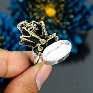 Howlite Skeleton Ring: 925 Sterling Silver Adjustable Gemstone Ring Howlite Skeleton Ring: 925 Sterling Silver Adjustable Gemstone Ring