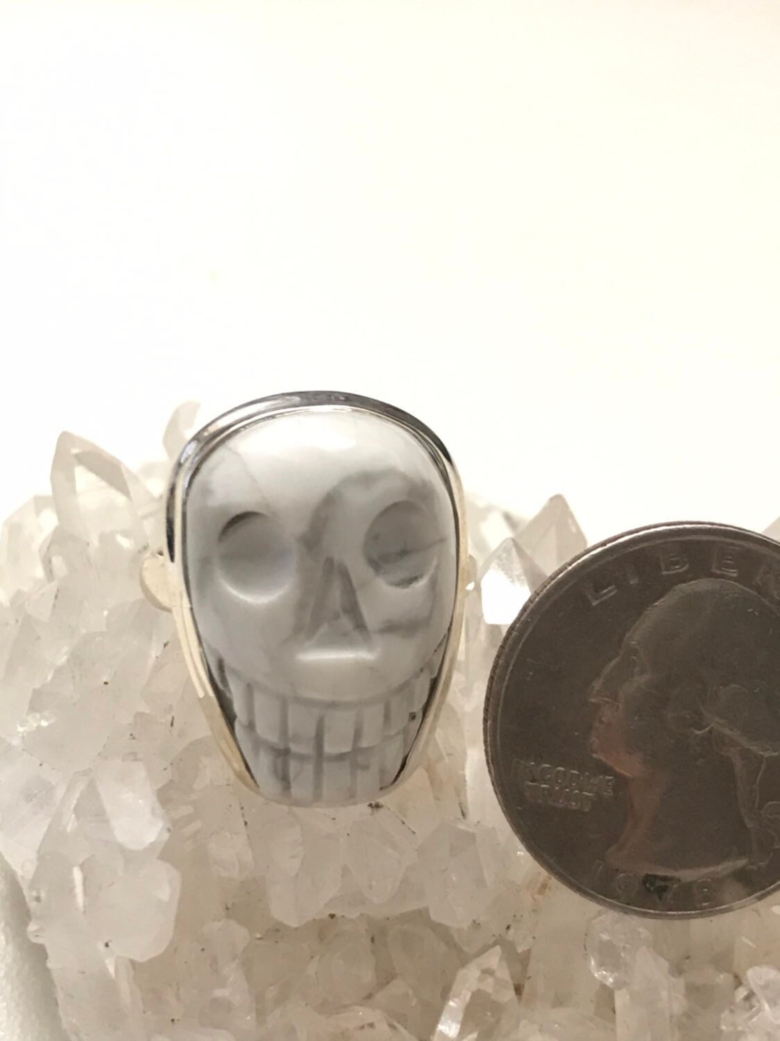 Howlite Skull Ring, Size 9