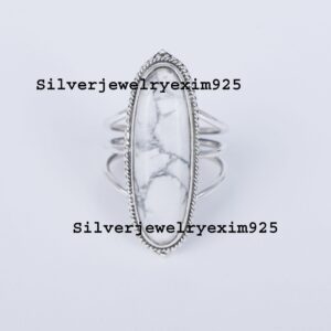 White Howlite 925 Sterling Silver Ring: Triple Band Boho Jewelry White Howlite 925 Sterling Silver Ring: Triple Band Boho Jewelry