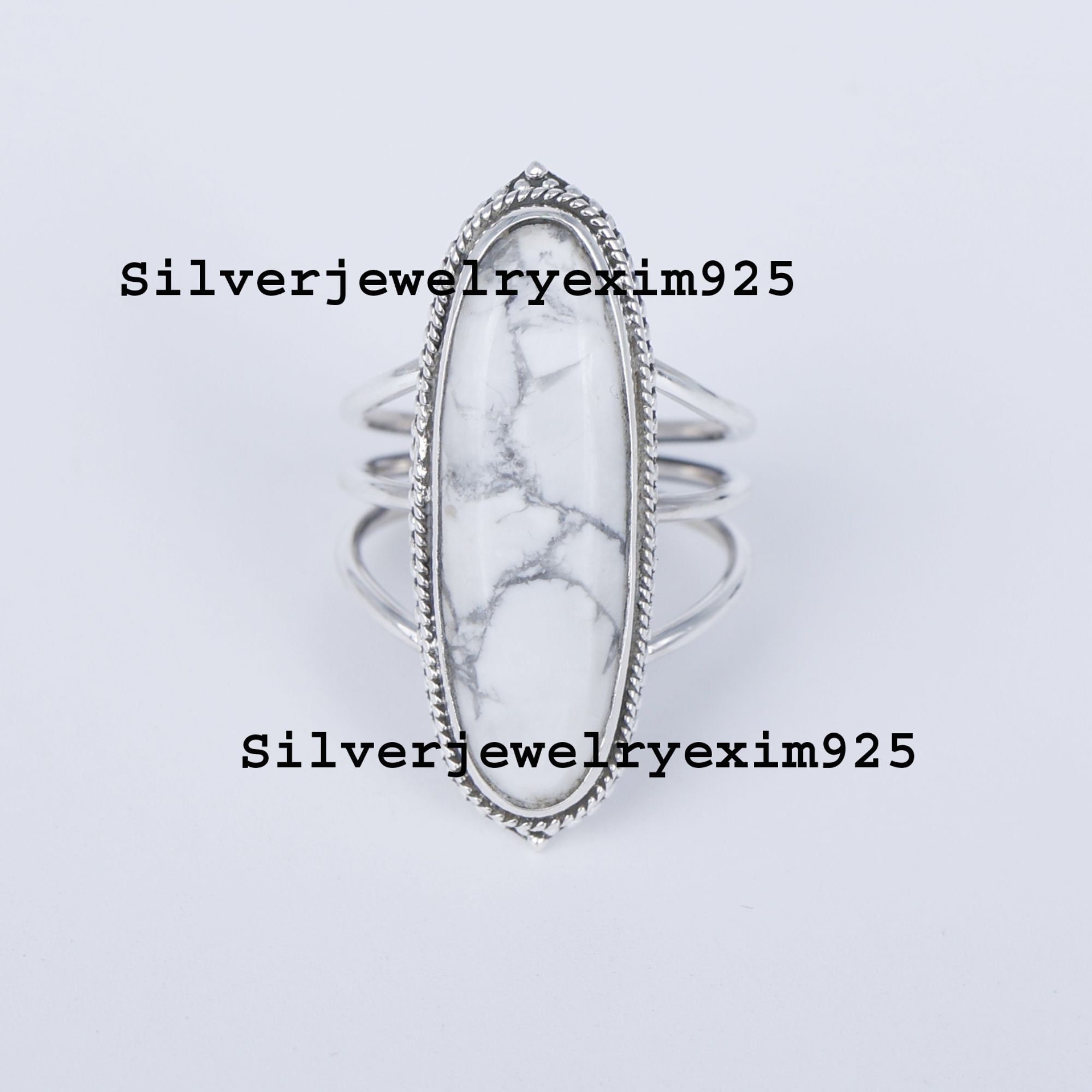 White Howlite 925 Sterling Silver Ring: Triple Band Boho Jewelry