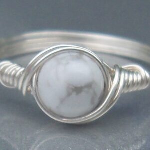 White Howlite .999 Fine Silver Wire Wrapped Ring White Howlite .999 Fine Silver Wire Wrapped Ring