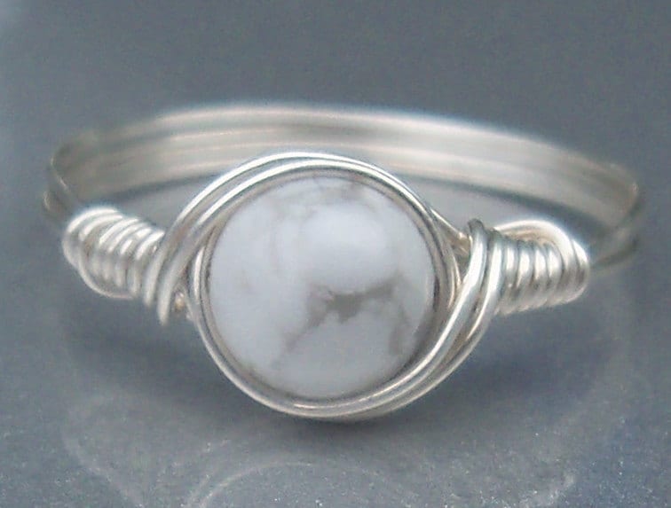 White Howlite .999 Fine Silver Wire Wrapped Ring