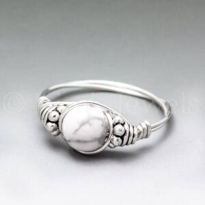 White Howlite Bali Sterling Silver Wire Wrapped Gemstone Bead Ring - Made To Order White Howlite Bali Sterling Silver Wire Wrapped Gemstone Bead Ring - Made To Order