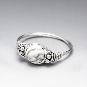 White Howlite Faceted Bali Sterling Silver Wire Wrapped Gemstone Bead Ring - Made To Order White Howlite Faceted Bali Sterling Silver Wire Wrapped Gemstone Bead Ring - Made To Order
