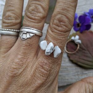 white howlite Ring, made to order, dainty howlite ring, howlite crystal ring, bronze or sterling silver wire wrap white howlite Ring, made to order, dainty howlite ring, howlite crystal ring, bronze or sterling silver wire wrap