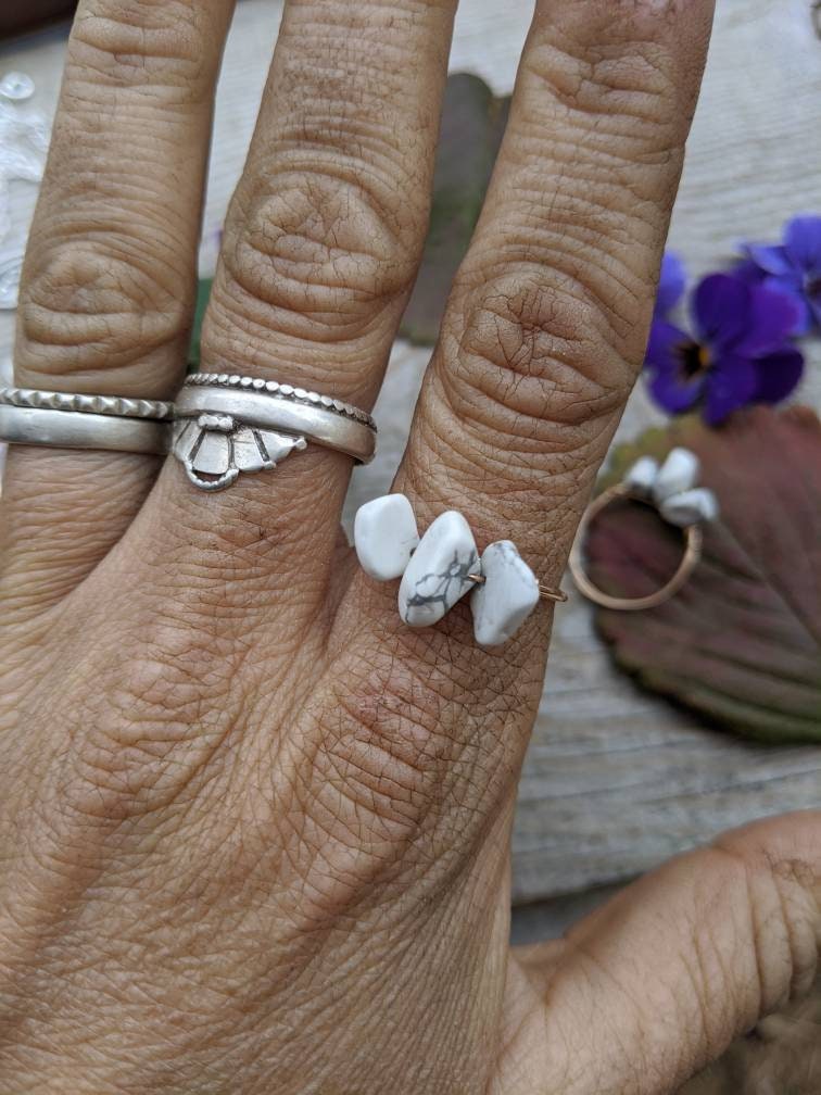 White Howlite Ring, Made To Order, Dainty Howlite Ring, Howlite Crystal Ring, Bronze Or Sterling Silver Wire Wrap