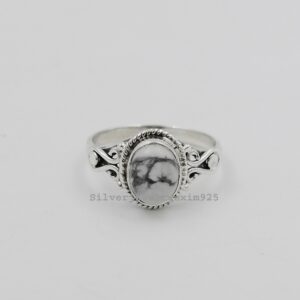 White Howlite Ring: Oval Sterling Silver Statement Ring White Howlite Ring: Oval Sterling Silver Statement Ring