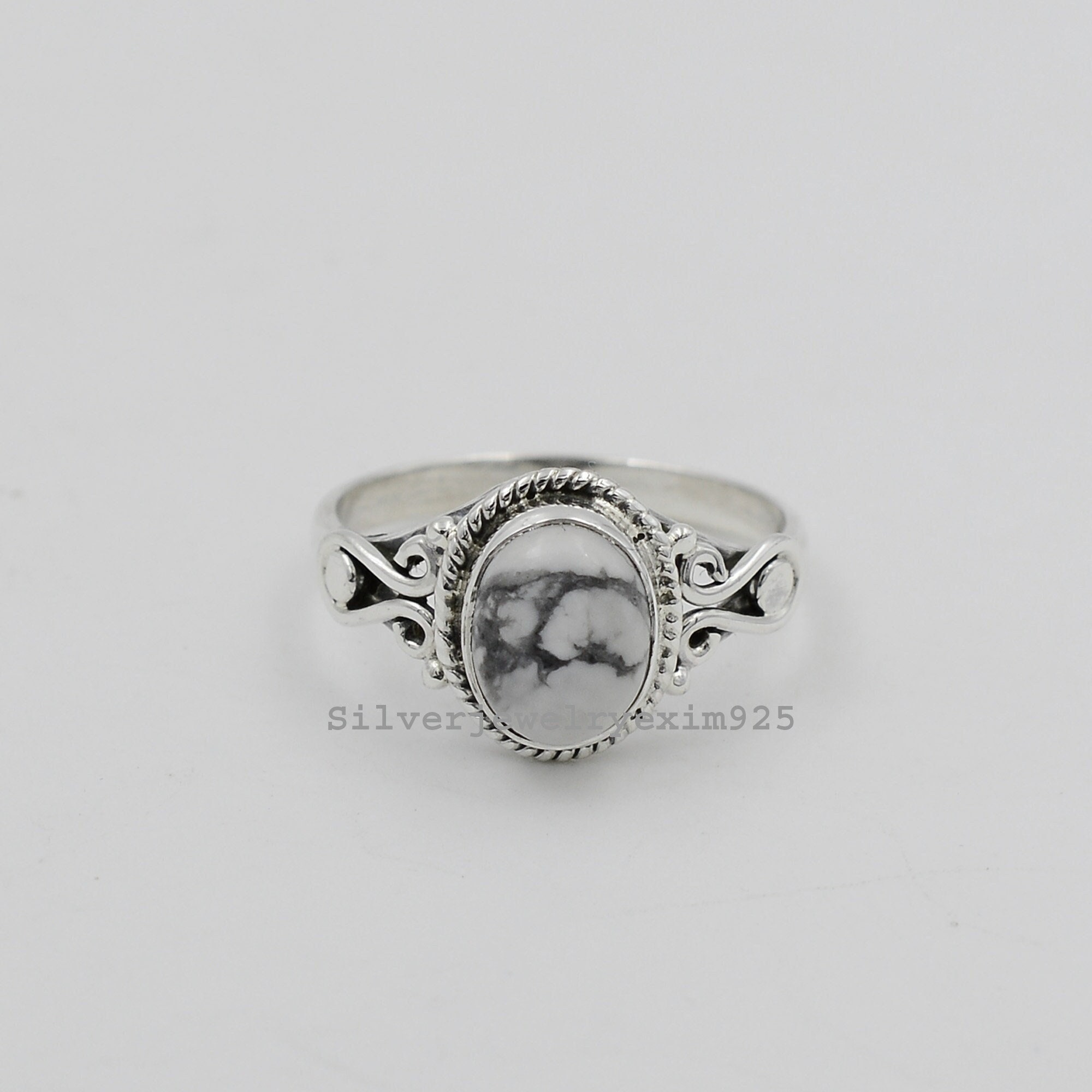White Howlite Ring: Oval Sterling Silver Statement Ring