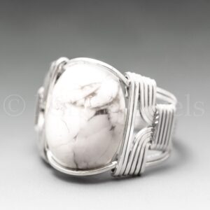 White Howlite Sterling Silver Wire Wrapped Cabochon Ring - Made To Order
