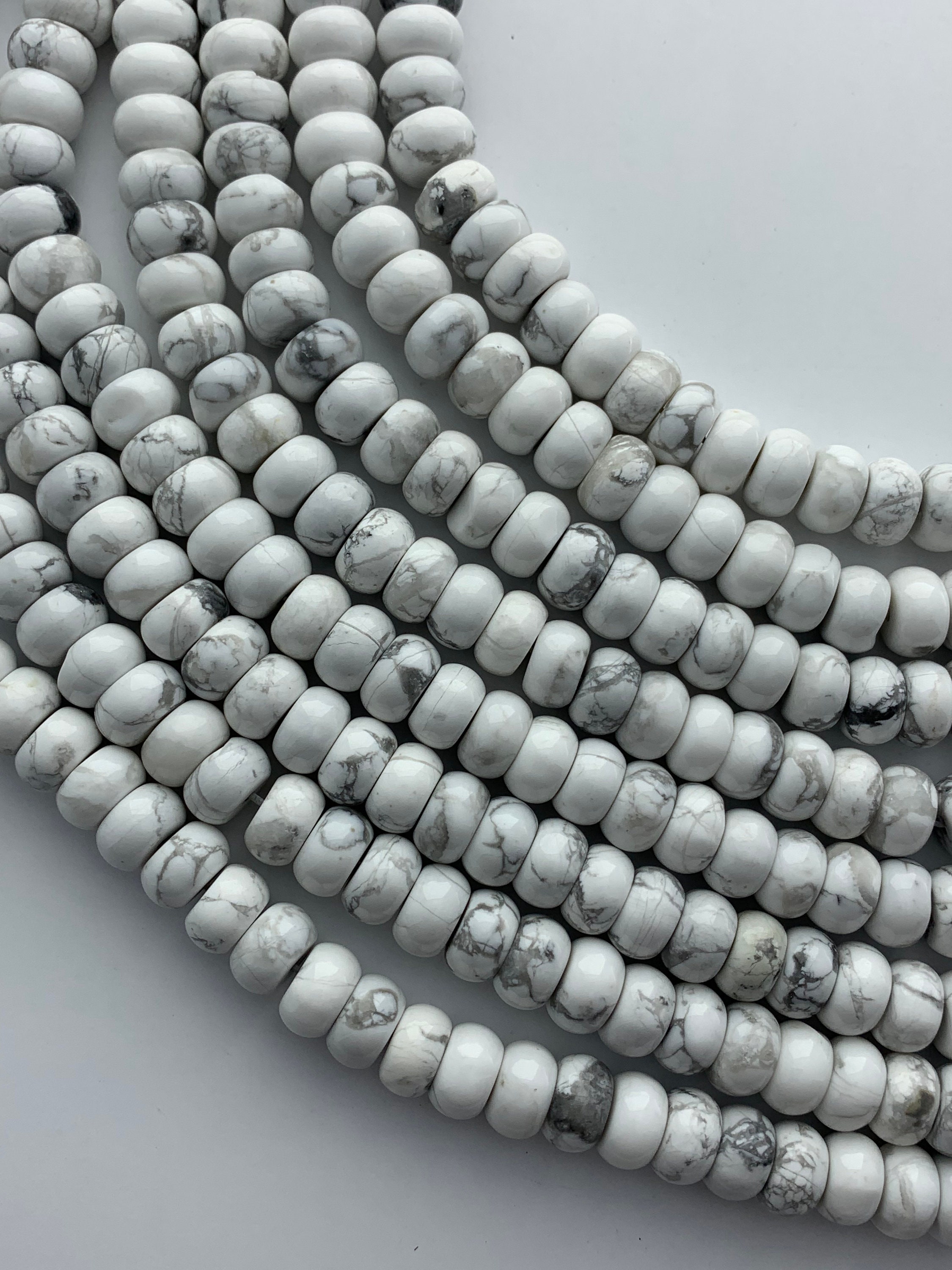 8mm Rondelle Howlite Gemstone Beads.  15” Strand Of High Quality Rondelle Beads, Approx. 77 Beads.