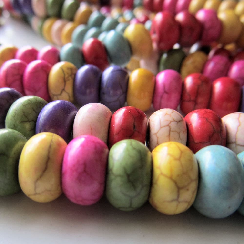 Howlite Beads 10 X 6mm Multi Colored Rondelles - 16 Inch Strand