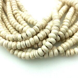 Howlite Rondelle Beads: Smooth White Beige Brown Gemstone (15" Strand)