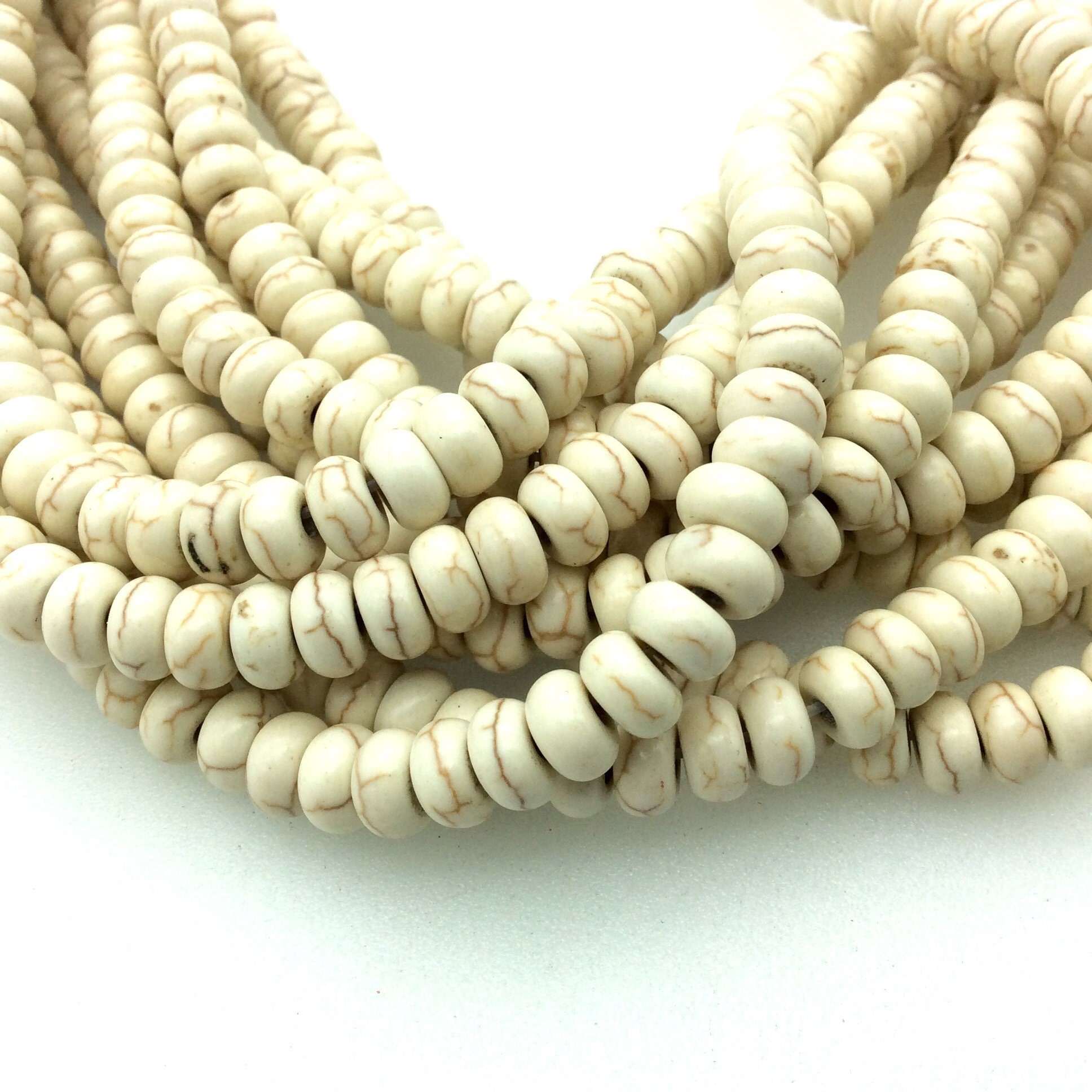Howlite Rondelle Beads: Smooth White Beige Brown Gemstone (15" Strand) Howlite Rondelle Beads: Smooth White Beige Brown Gemstone (15" Strand)