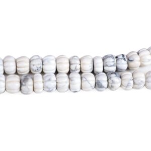 Carved Howlite Melon Beads: 7-8mm White Gemstone Rondelle, 9 Inch Strand